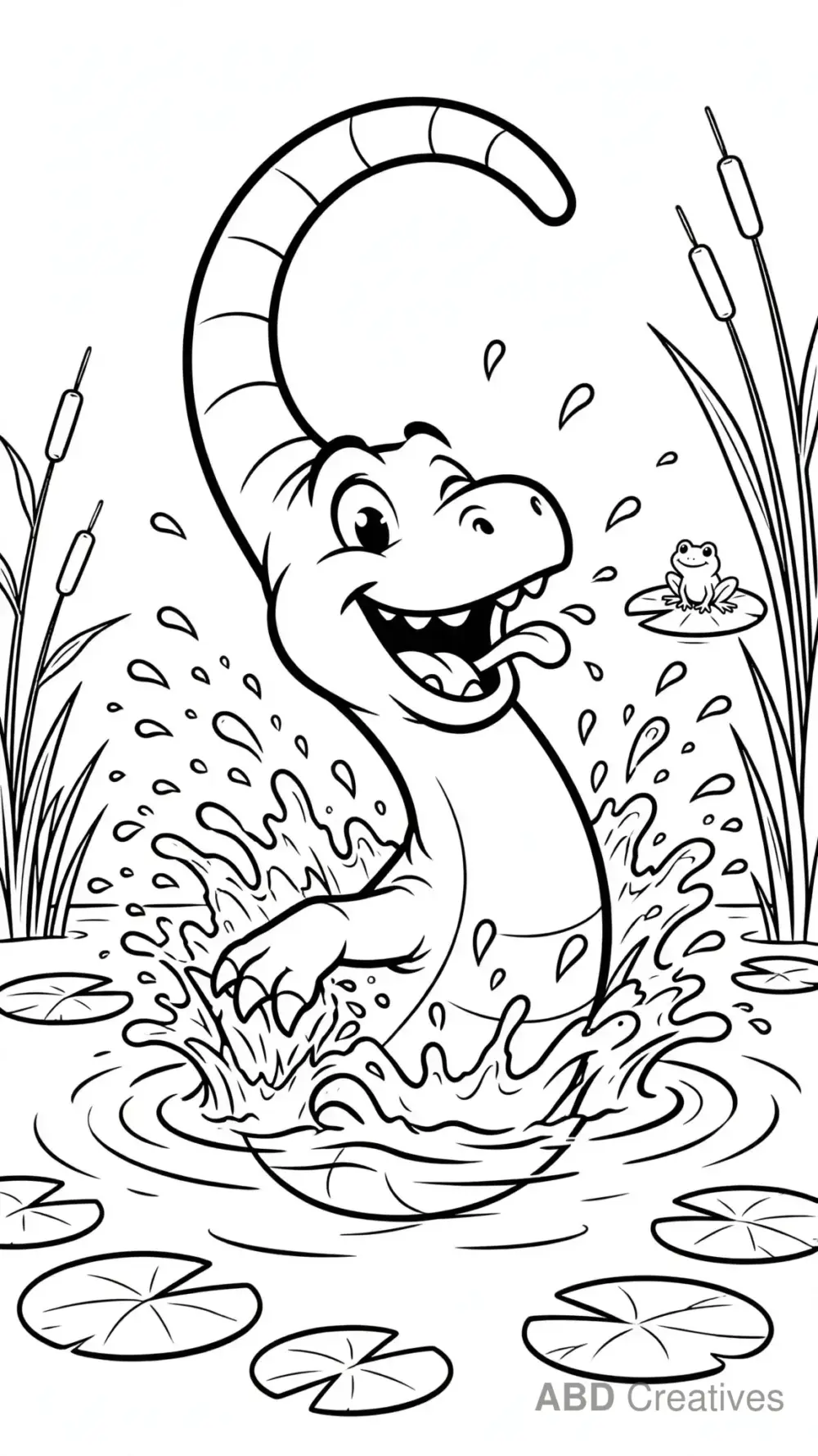 Parasaurolophus Playing by a Pond Coloring Page