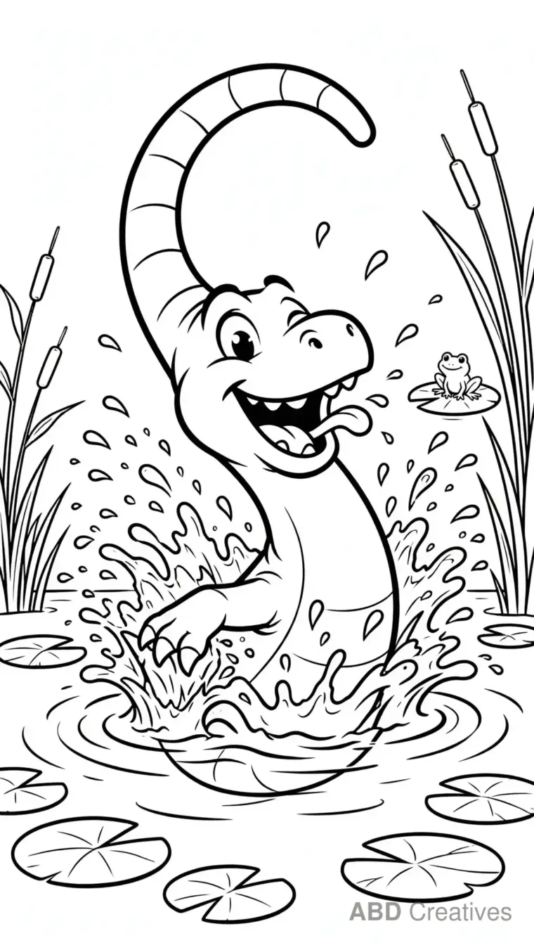 Parasaurolophus Playing by a Pond Coloring Page