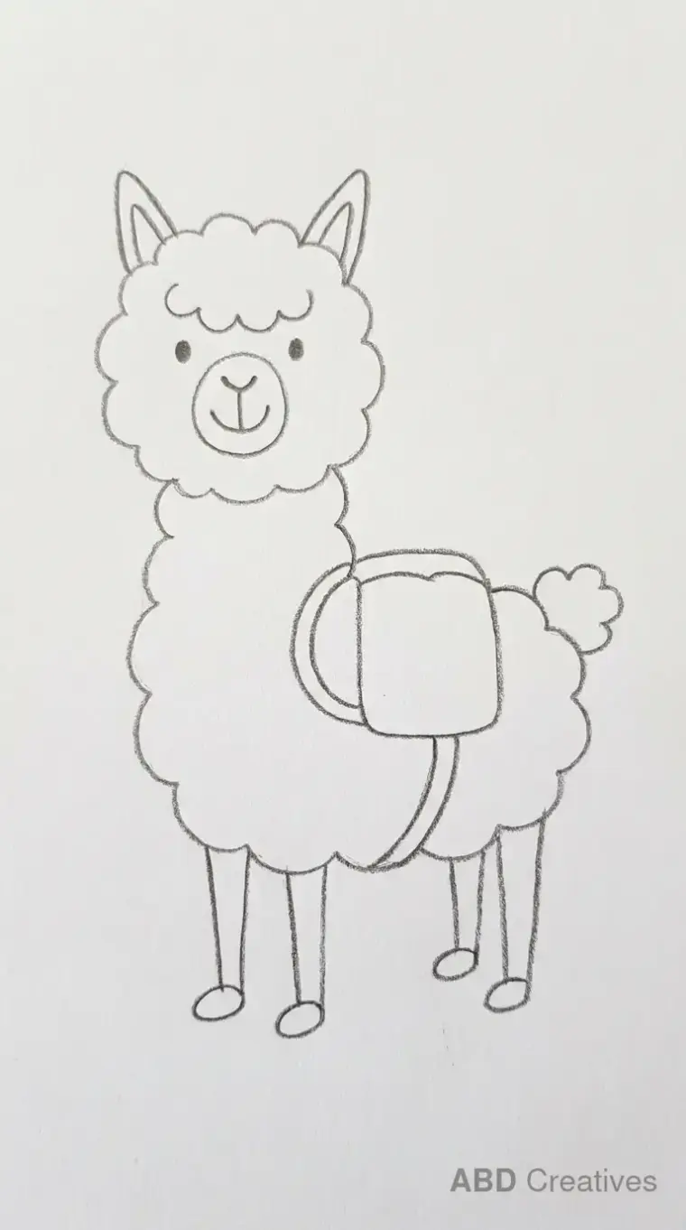 Pencil Drawing of Alpaca With Backpack
