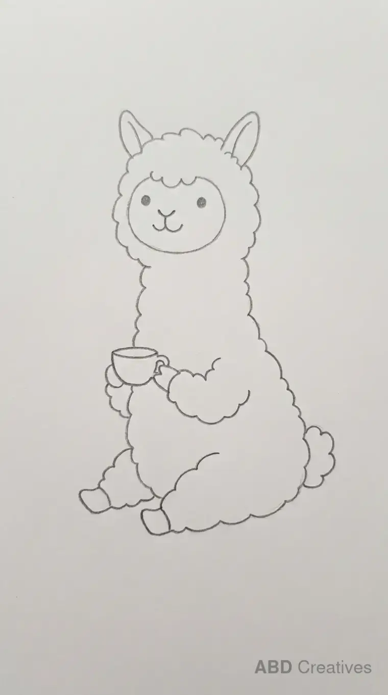 Alpaca Sitting Holding Teacup Drawing