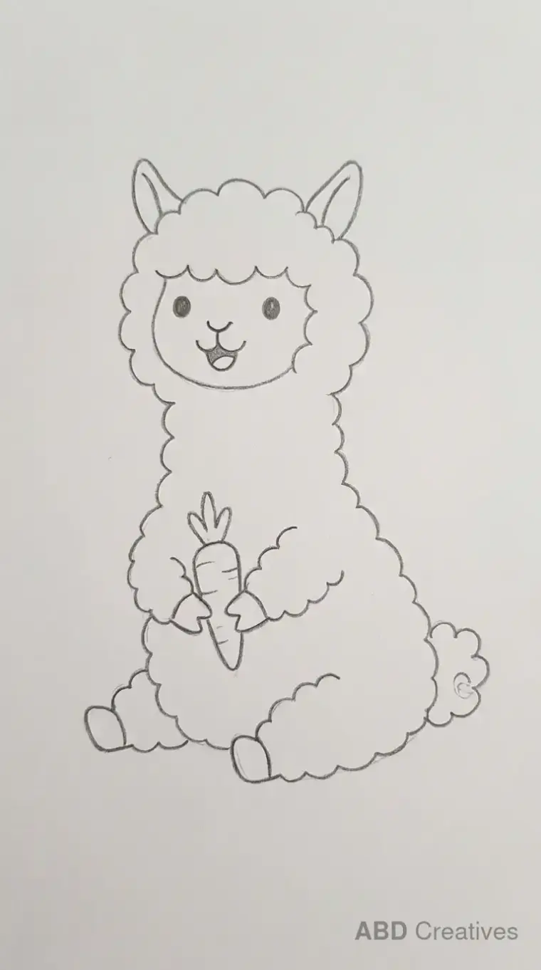 Alpaca Holding Carrot Pencil Drawing