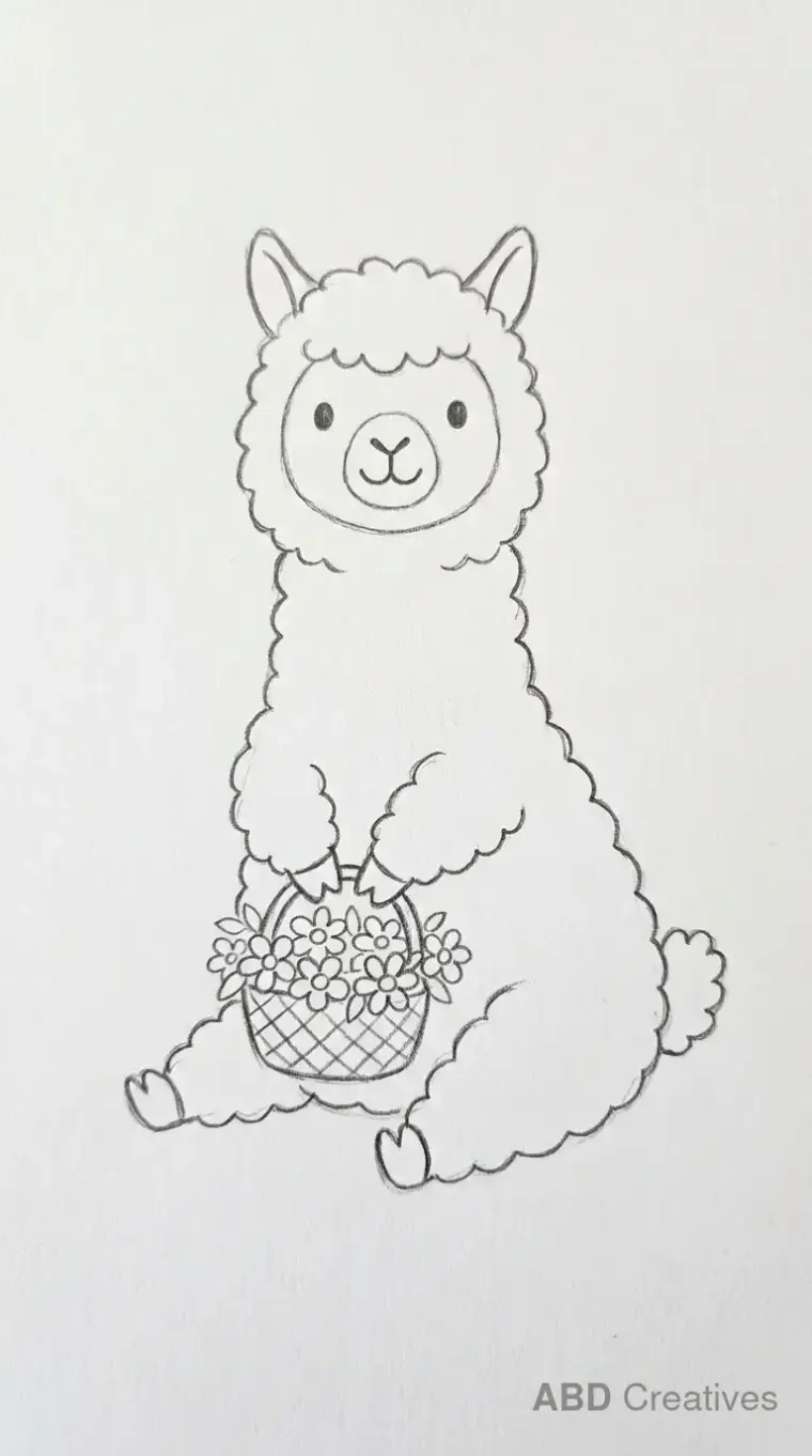 Alpaca Holding Flower Basket Drawing