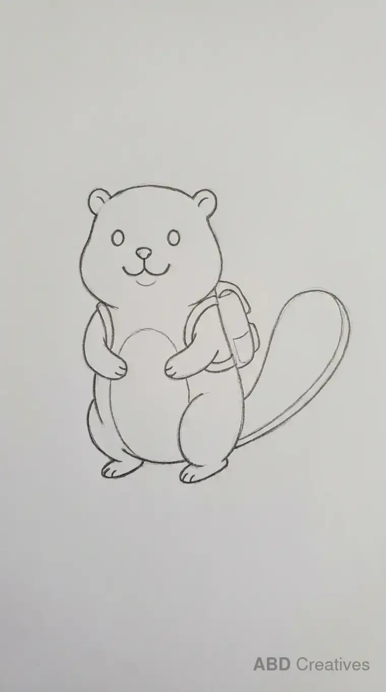 Beaver with Backpack Pencil Drawing