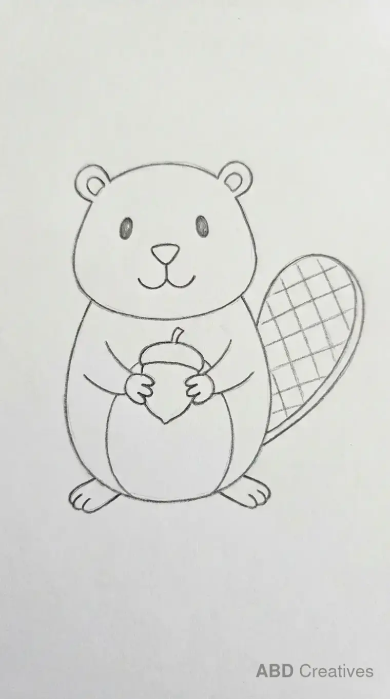 Beaver Holding Acorn Pencil Drawing