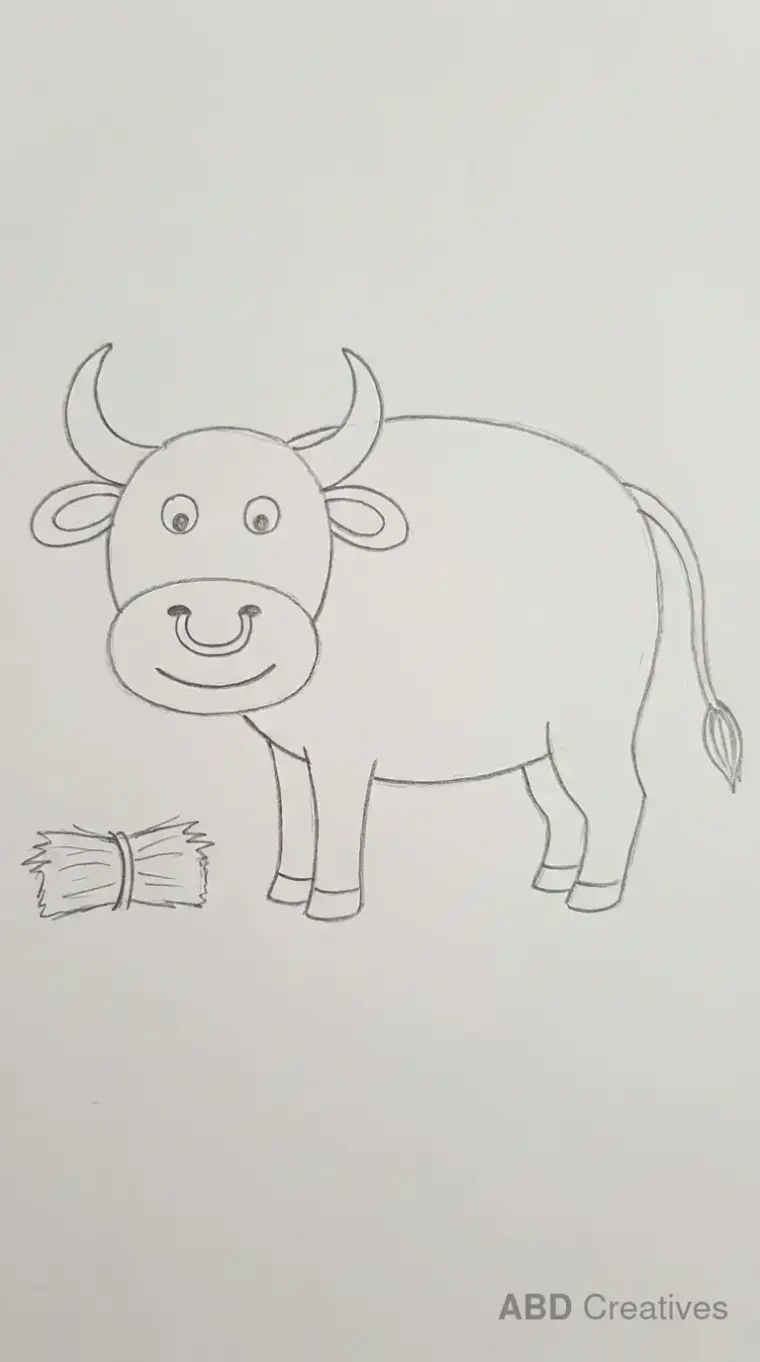 Pencil Drawing of Buffalo and Farmhouse