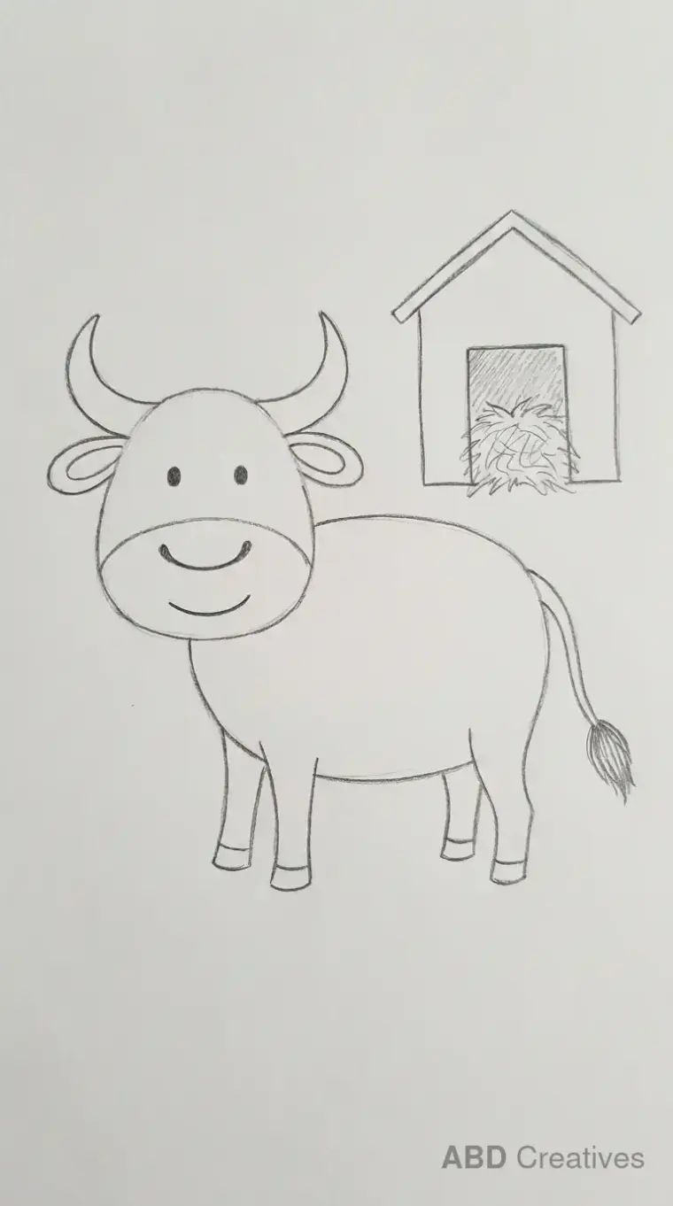 Pencil Drawing of Buffalo and Barn