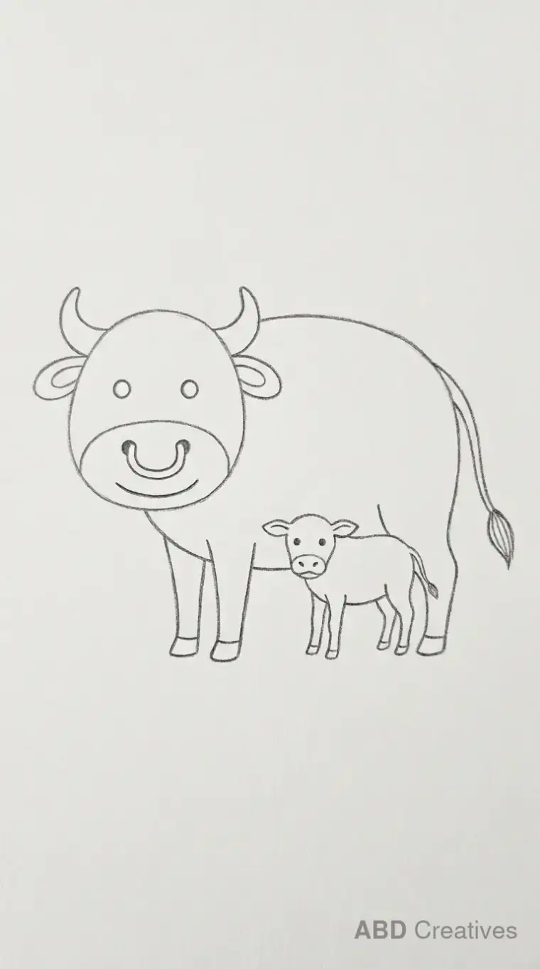 Buffalo and Calf Pencil Drawing