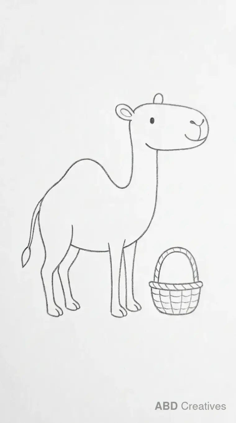 Pencil Drawing of Camel and Basket