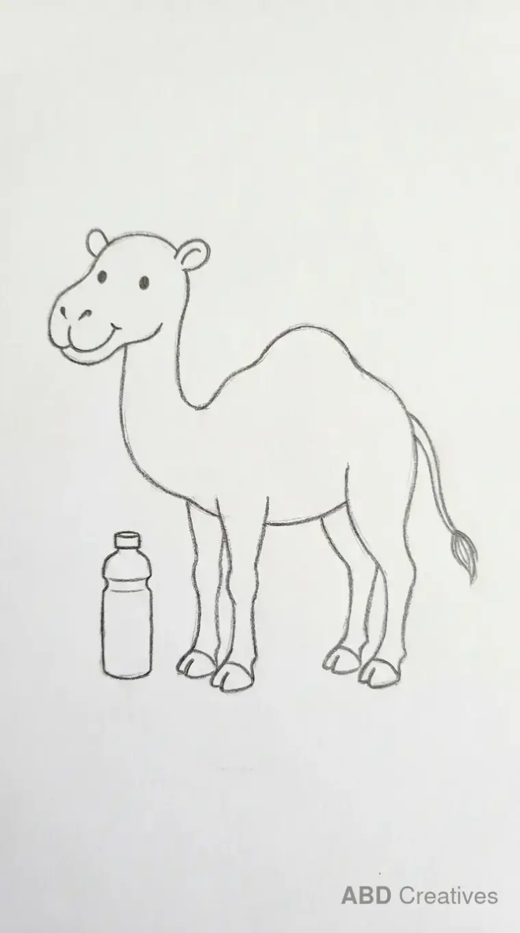Pencil Drawing of Camel and Water Bottle