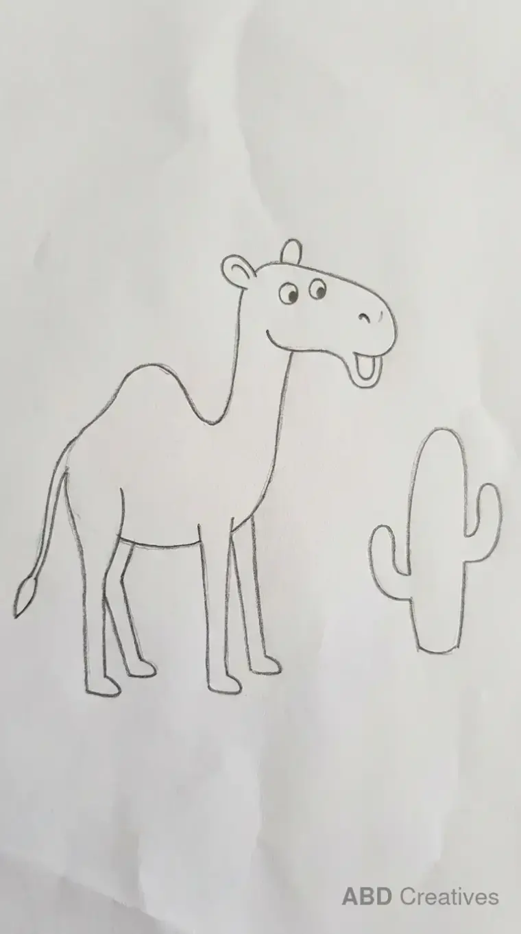 Pencil Drawing of Camel and Cactus