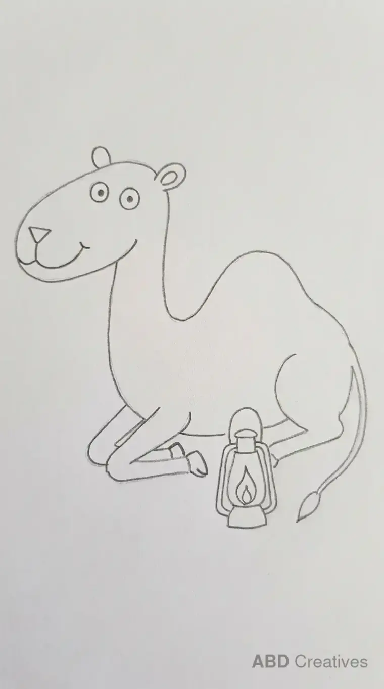 Pencil Drawing of Sitting Camel with Lantern
