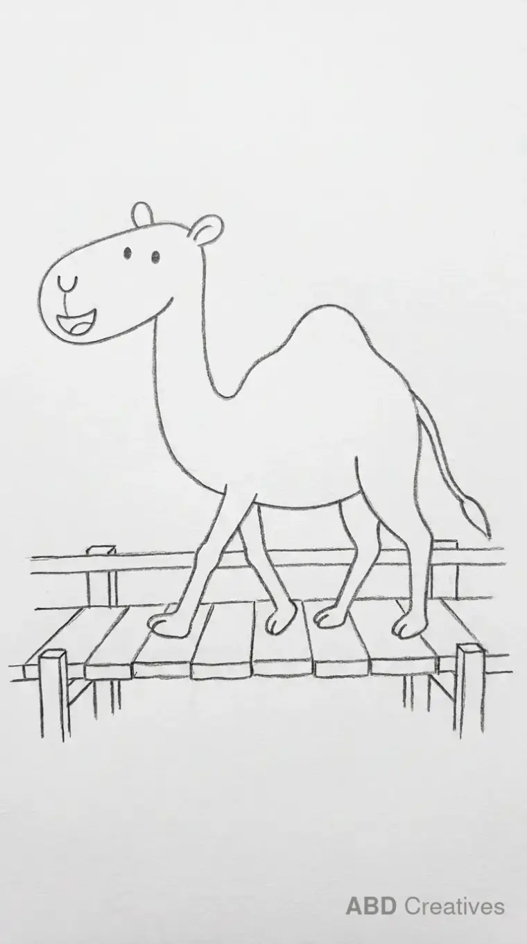 Pencil Drawing of Camel Crossing a Fence