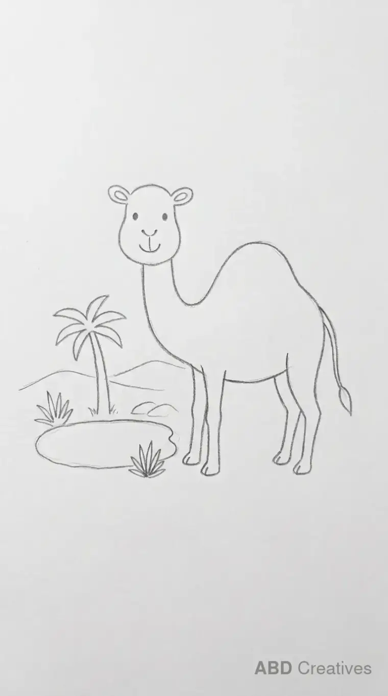 Pencil Drawing of Camel at Oasis