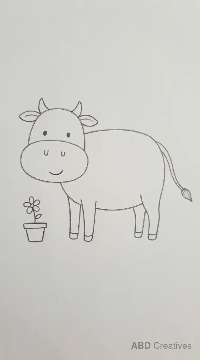 Cow Next to a Flower Pot
