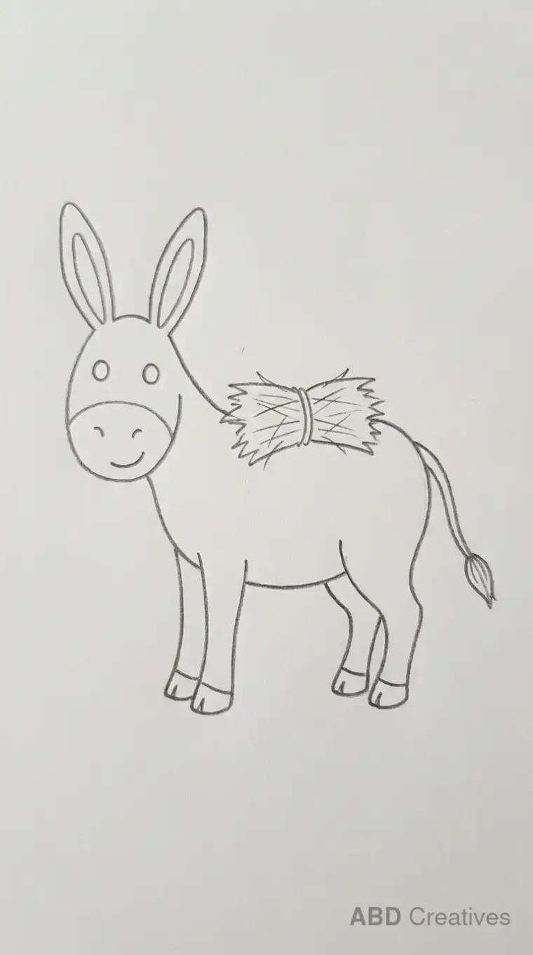 Pencil Drawing of Donkey Carrying Hay