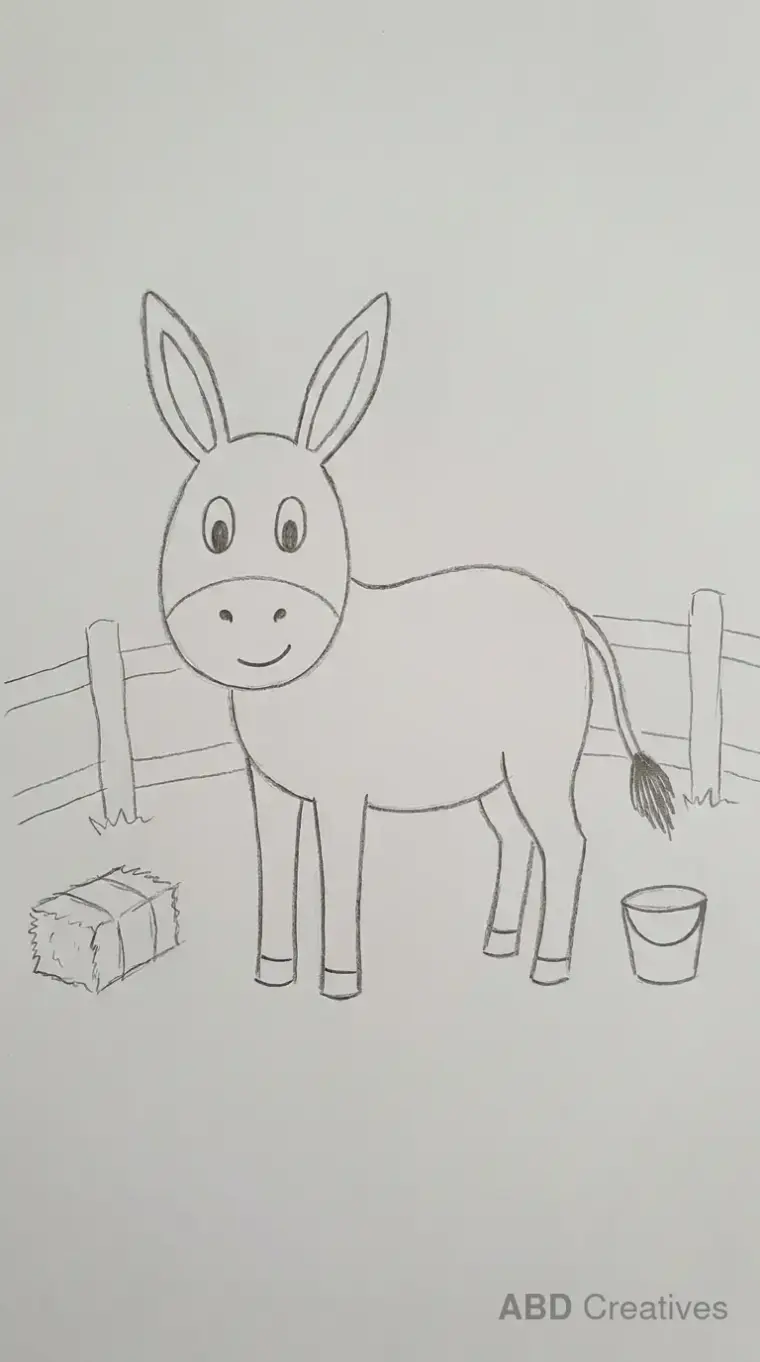 Pencil Drawing of Donkey on a Farm