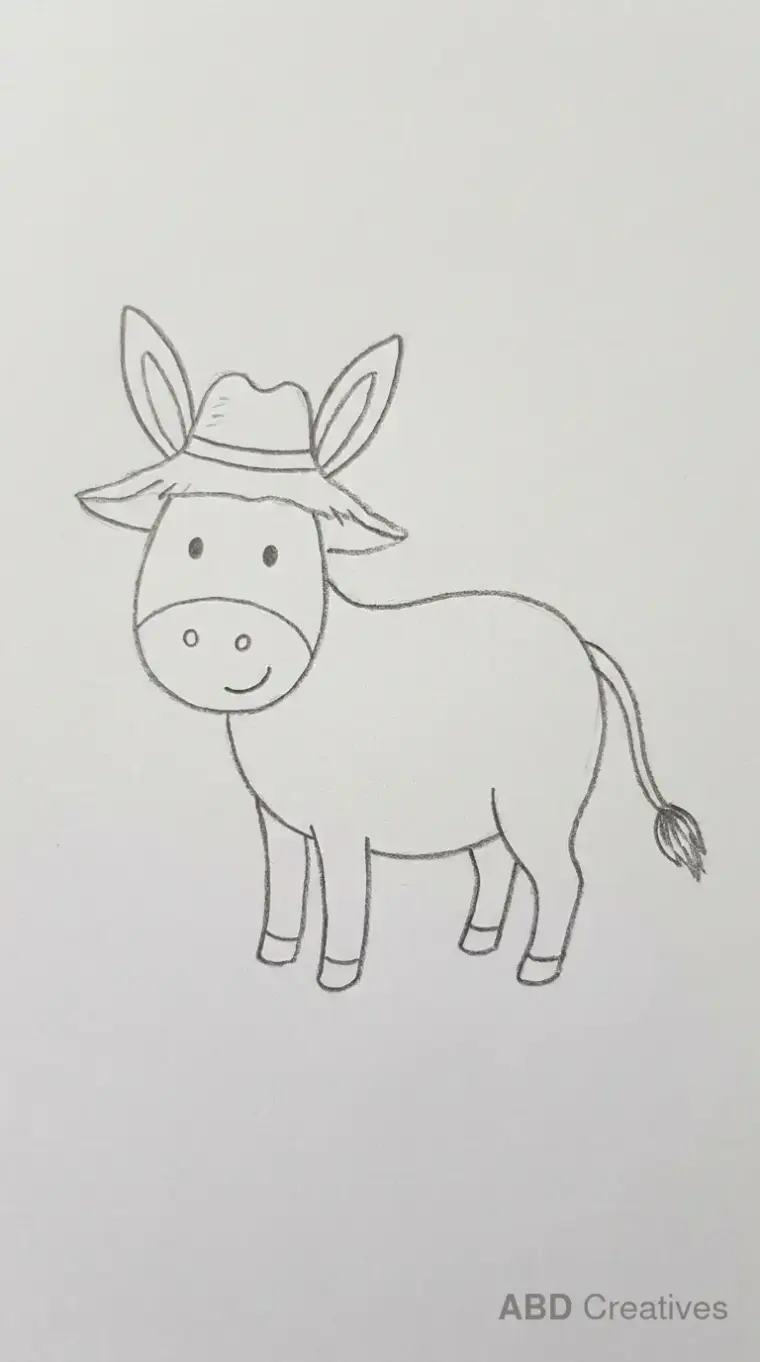 Pencil Drawing of Donkey Wearing a Hat