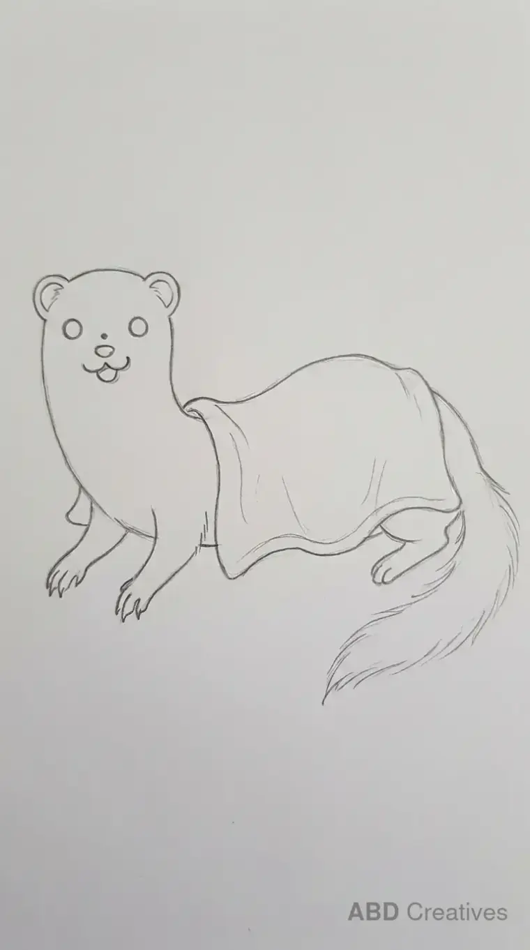 Pencil Drawing of a Ferret Crawling