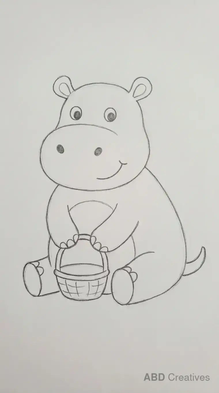 Hippo Resting Beside a Basket and Tree