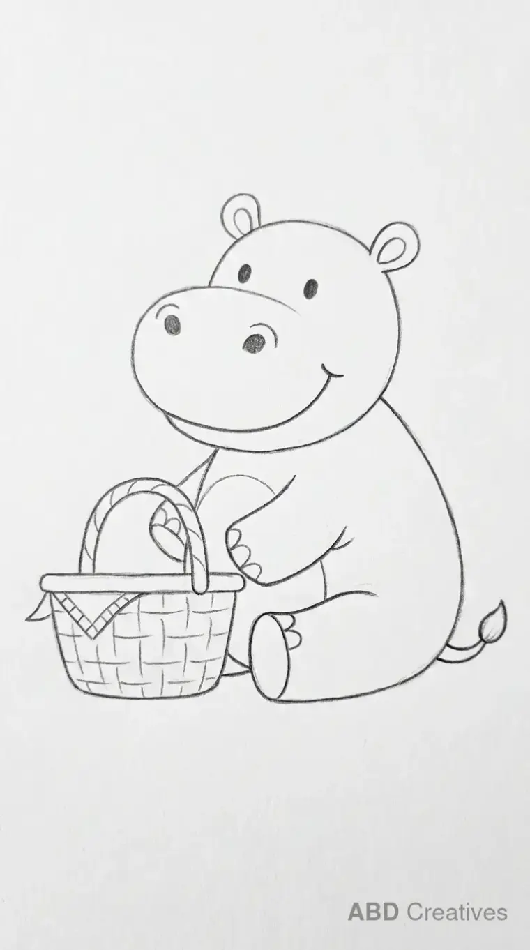Hippo Sitting Beside an Easter Basket