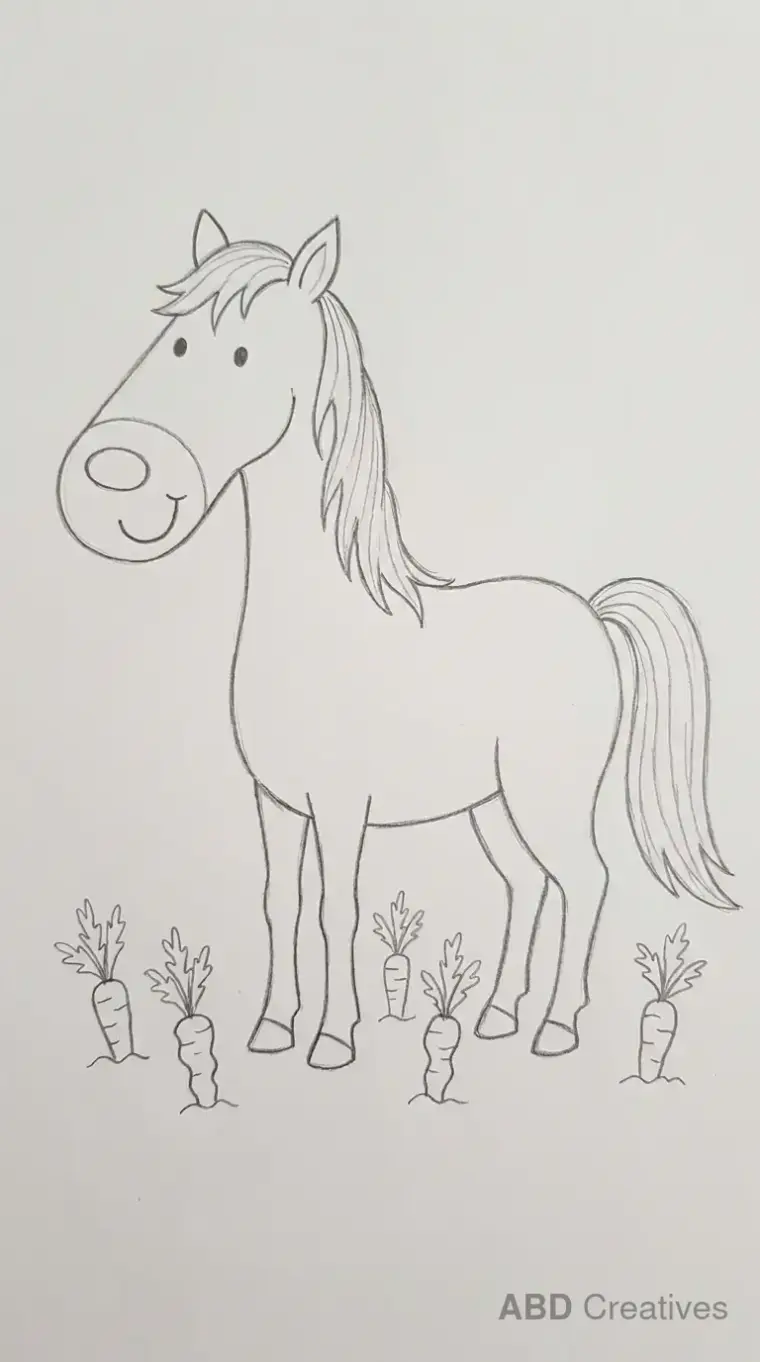 Horse Standing by Carrots