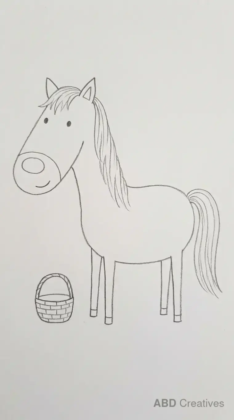 Horse Standing with a Basket