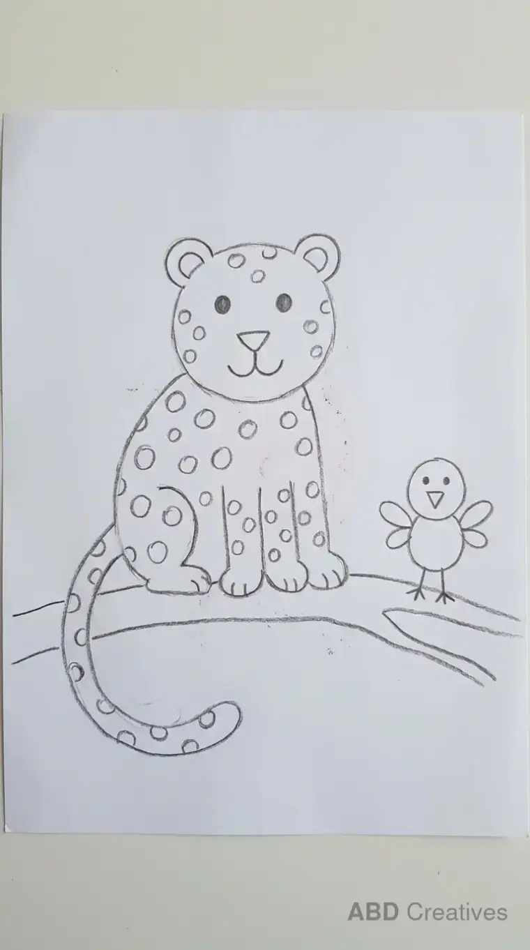 Pencil Drawing of Leopard and Bird