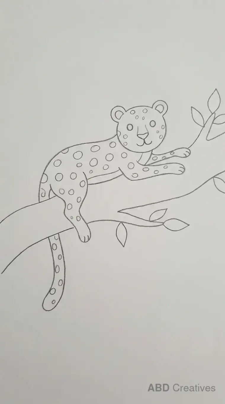 Pencil Drawing of Leopard on Branch