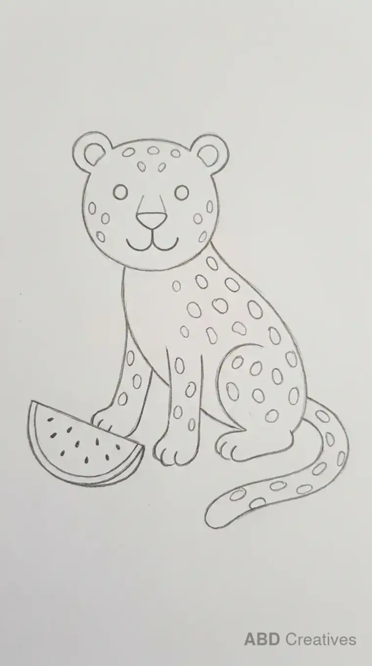 Pencil Drawing of Leopard with Watermelon