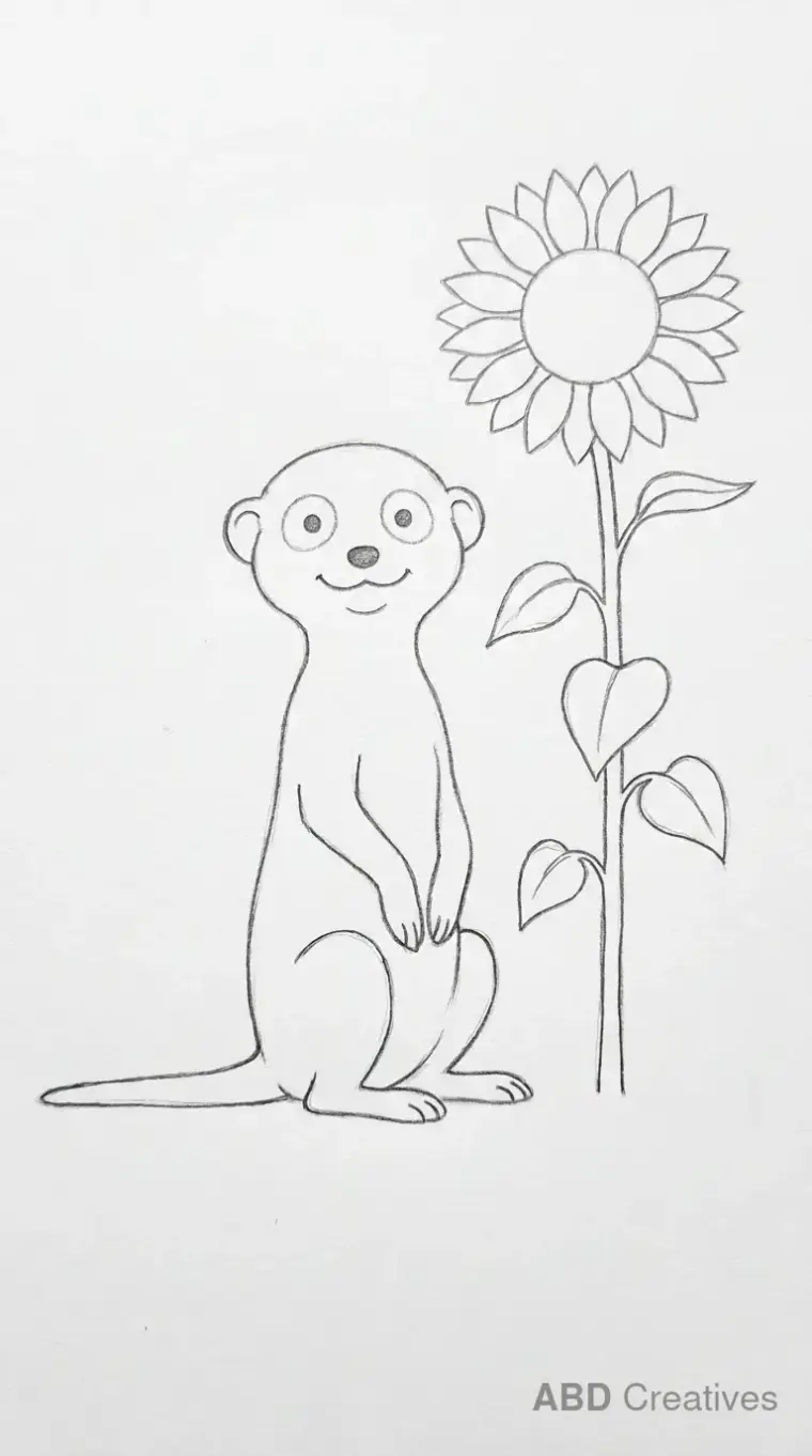 Pencil Drawing of Meerkat With Sunflower
