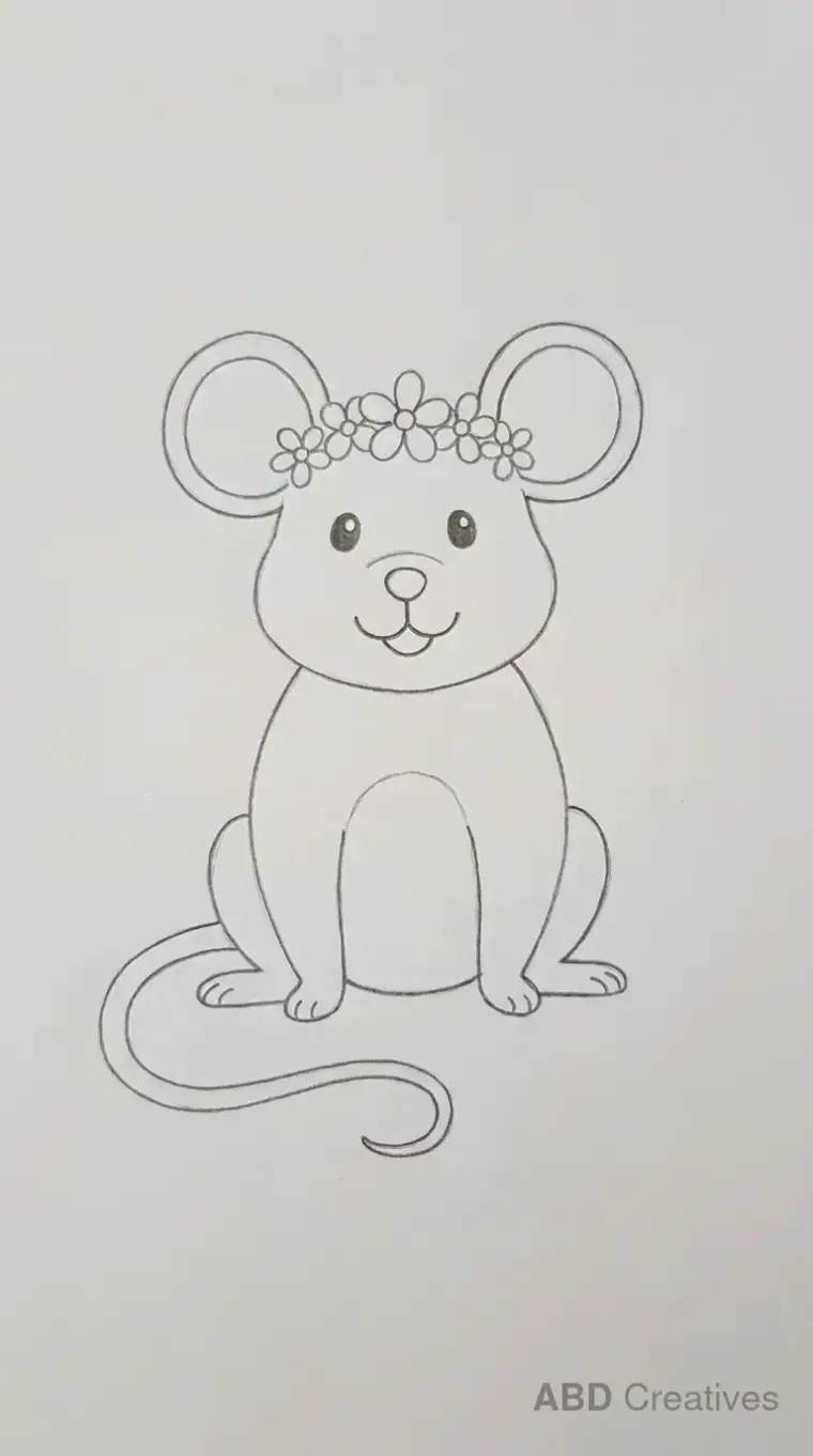 Mouse With Flower Crown Drawing