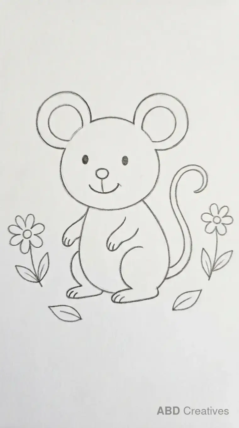 Mouse Sitting in Garden Drawing