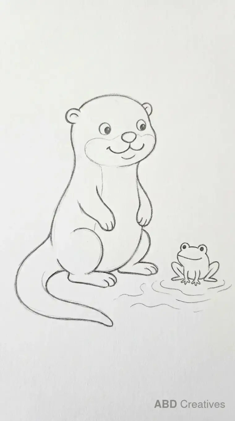 Otter and Frog Pencil Drawing