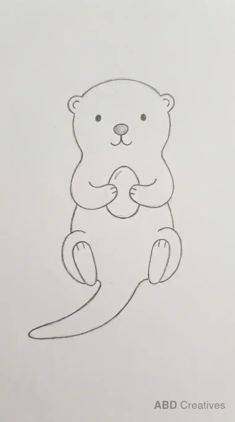 Otter Holding Fish Pencil Drawing
