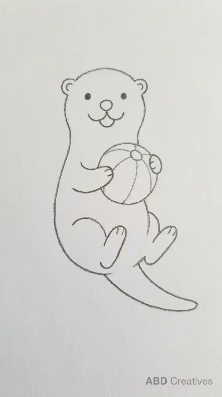 Otter Holding Ball Pencil Drawing