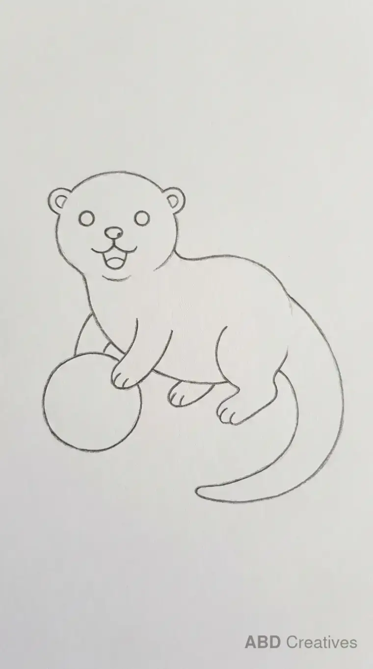 Otter Playing with Ball Pencil Drawing
