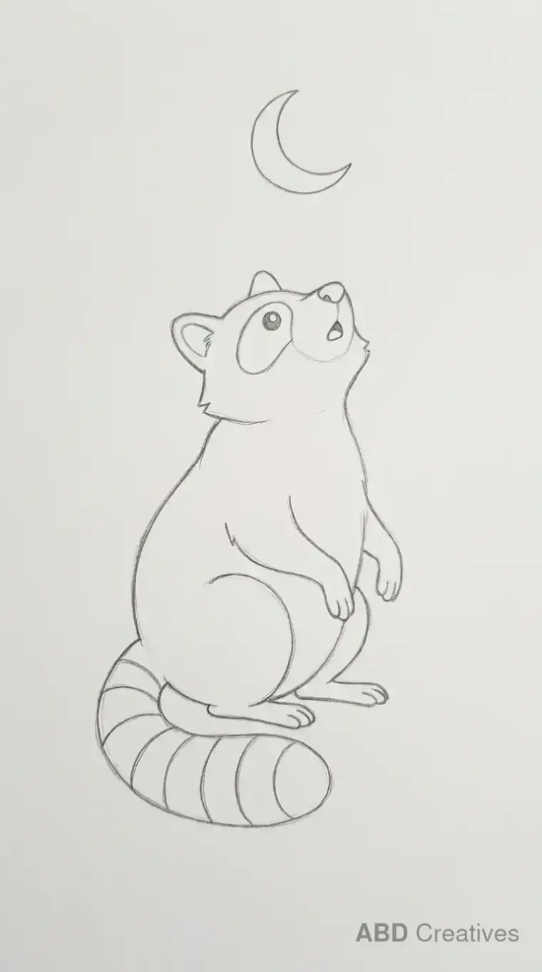 Raccoon Looking at Moon Drawing
