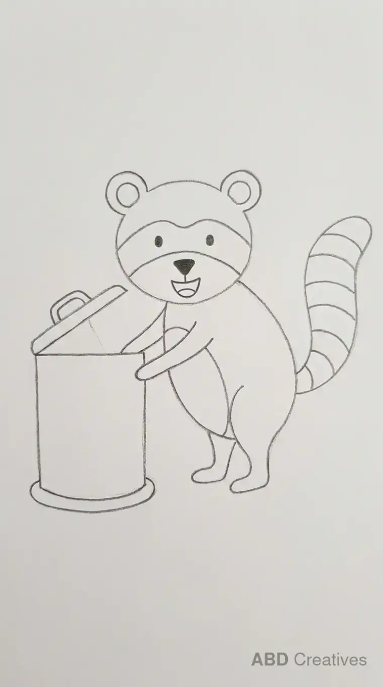 Raccoon Beside Trash Can Drawing