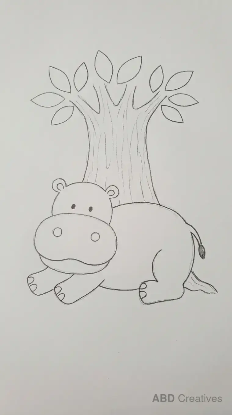 Hippo Standing Near a Tree