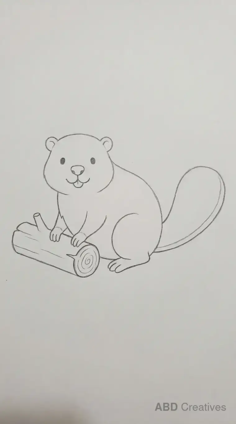 Sitting Beaver Pencil Drawing