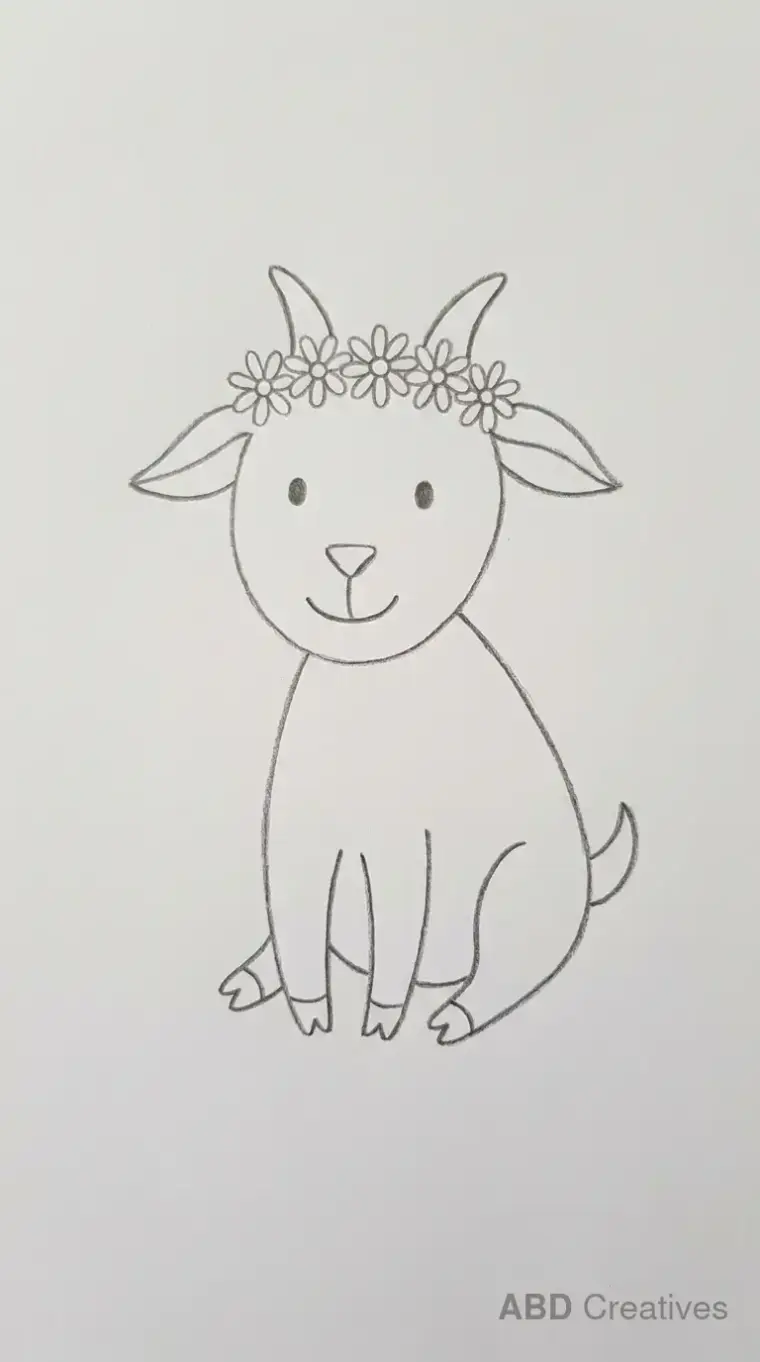 Sitting Goat with Flower Crown