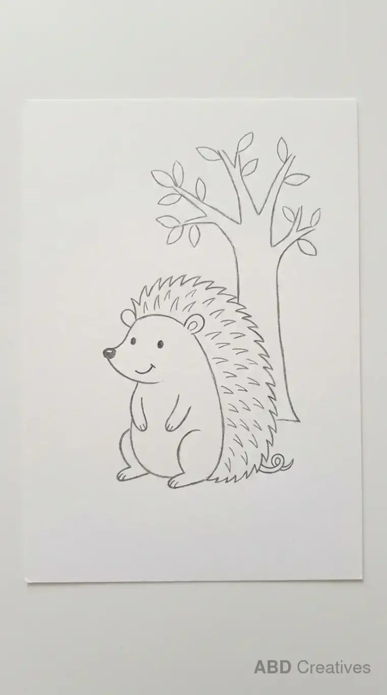 Sitting Hedgehog Under a Tree