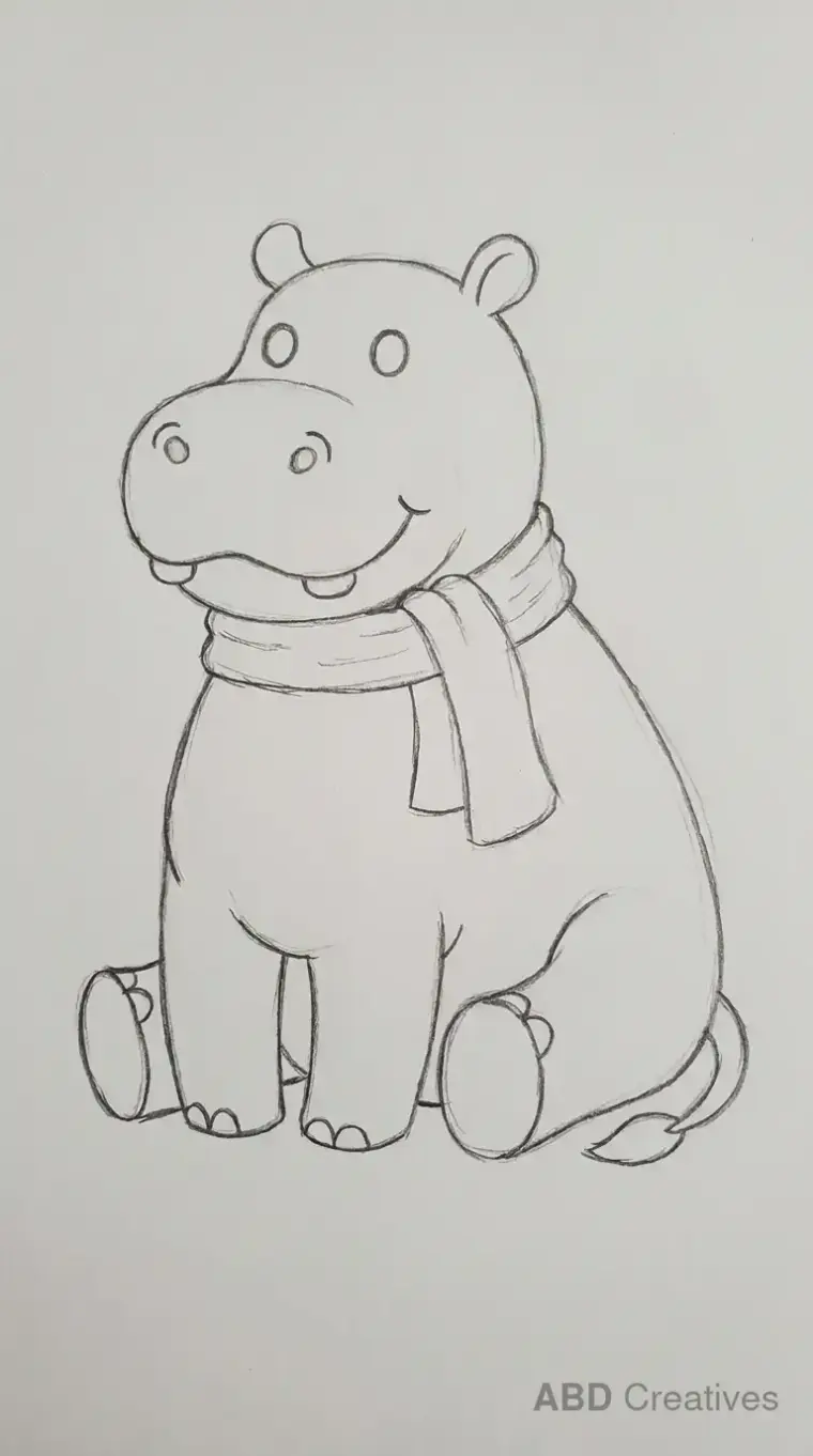 Hippo Sitting Wearing a Scarf