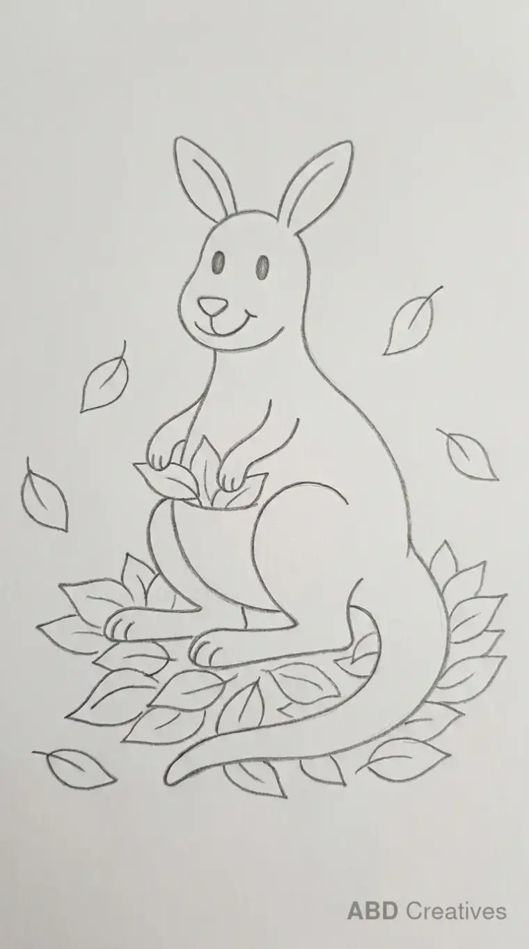Kangaroo Sitting Among Fallen Leaves