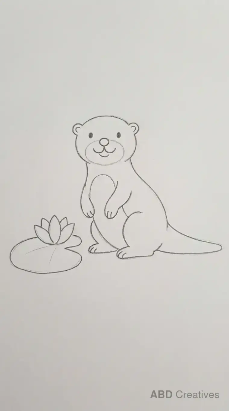 Cute Sitting Otter Pencil Drawing