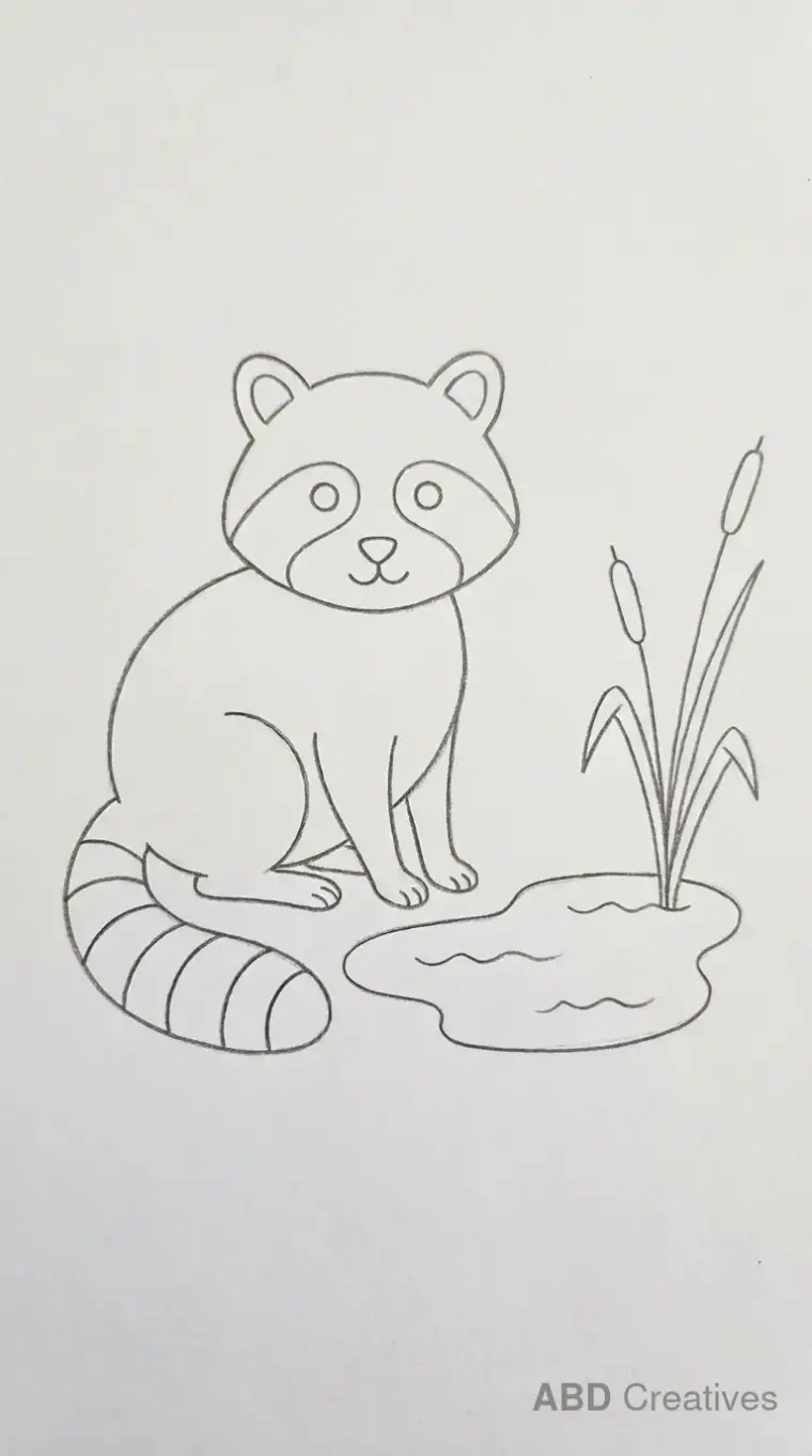 Raccoon Sitting by Pond Drawing