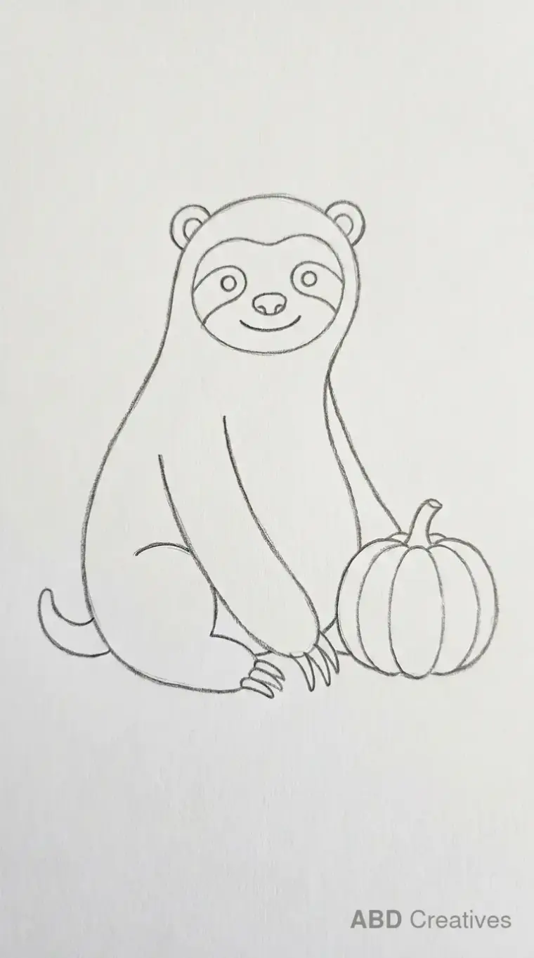 Sloth Standing With a Pumpkin