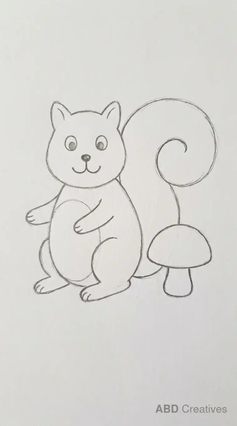 Squirrel Standing Next to a Mushroom
