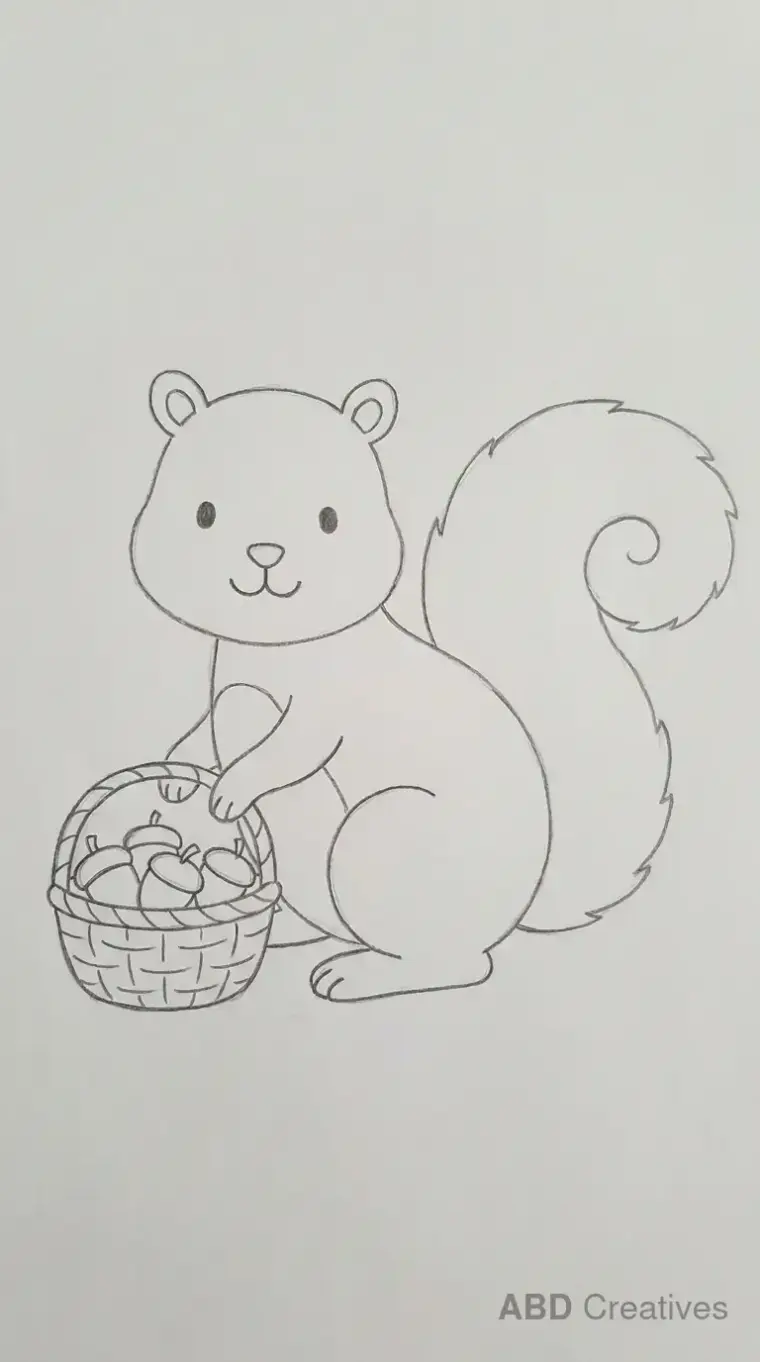 Squirrel Next to a Basket of Nuts