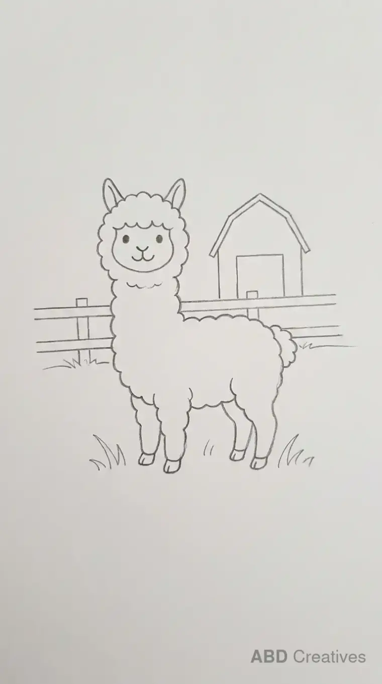 Pencil Drawing of Standing Alpaca